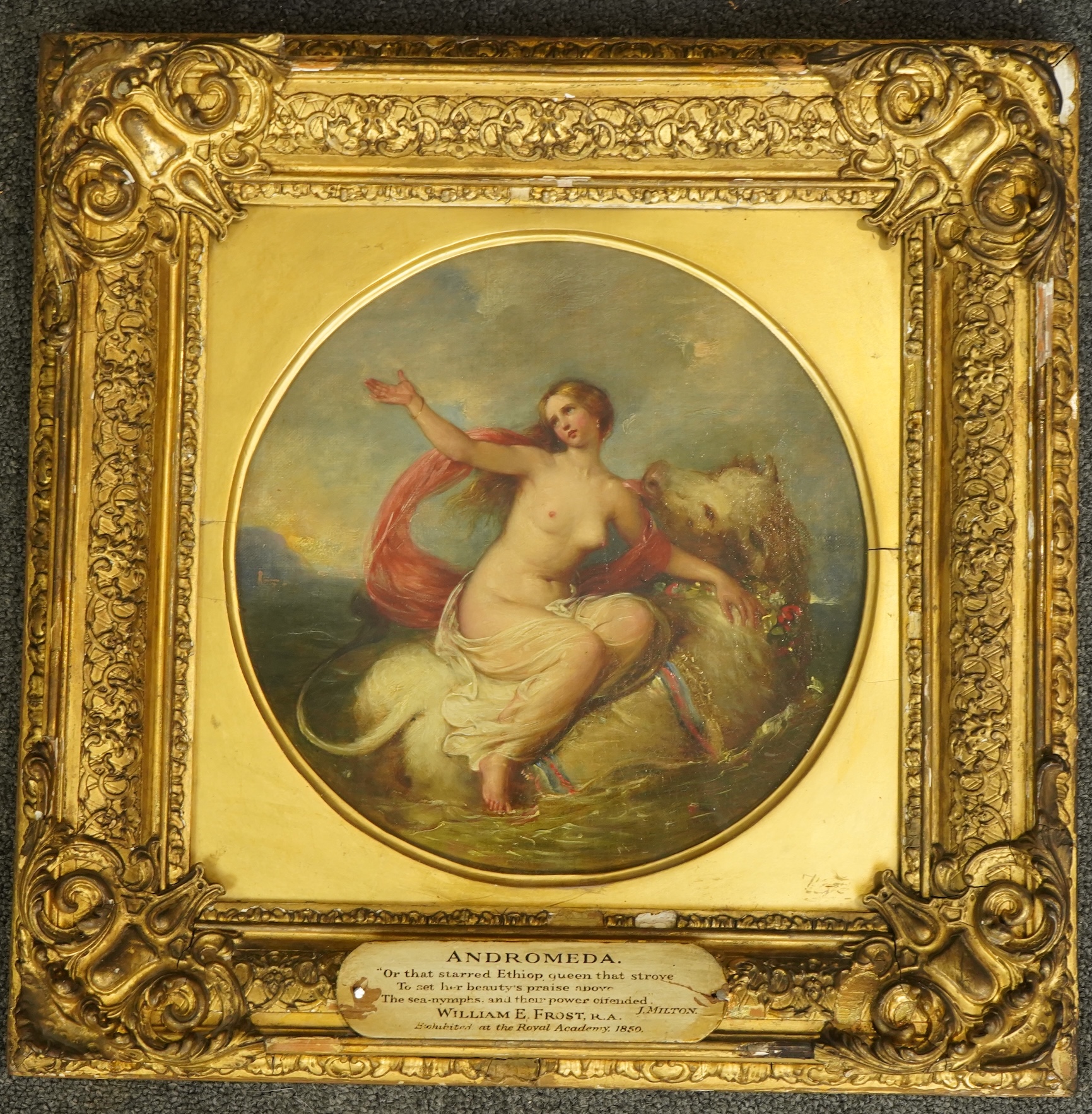 William Edward Frost R.A. (English, 1810-1877), Andromeda riding a bull, oil on canvas, tondo, 24cm